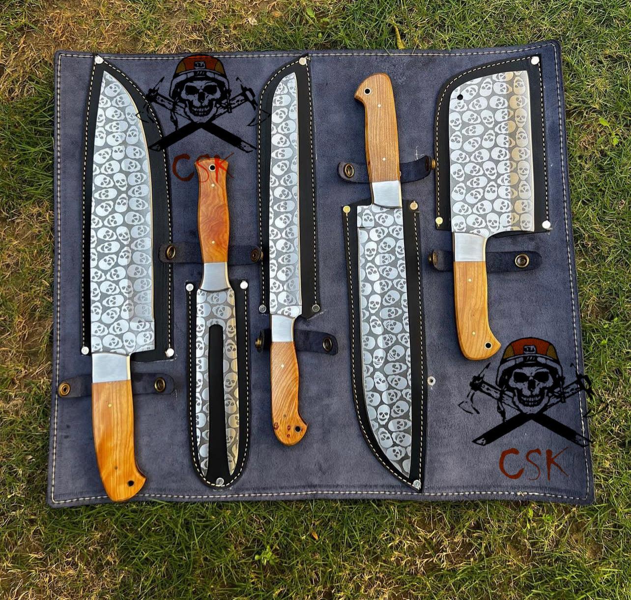 5 Piece Etched Blades Chef Knife Set