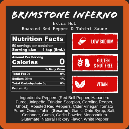 Brimstone Inferno - Extra Hot Roasted Red Pepper & Tahini (9oz)