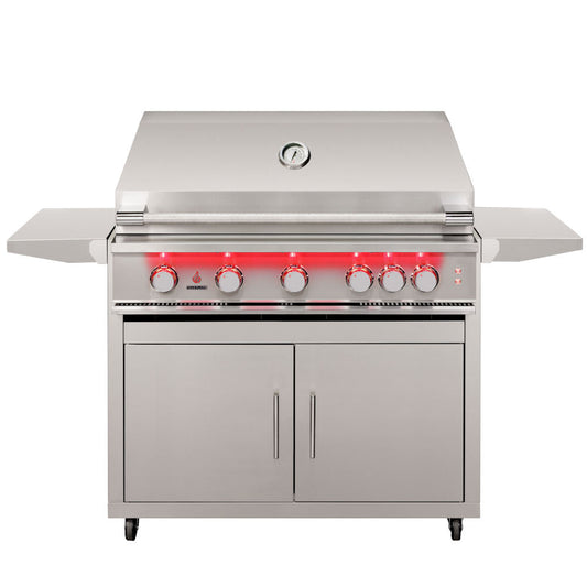TrueFlame 40-Inch 5-Burner Freestanding Gas Grill with Rear Infrared Burner and Grill Lights