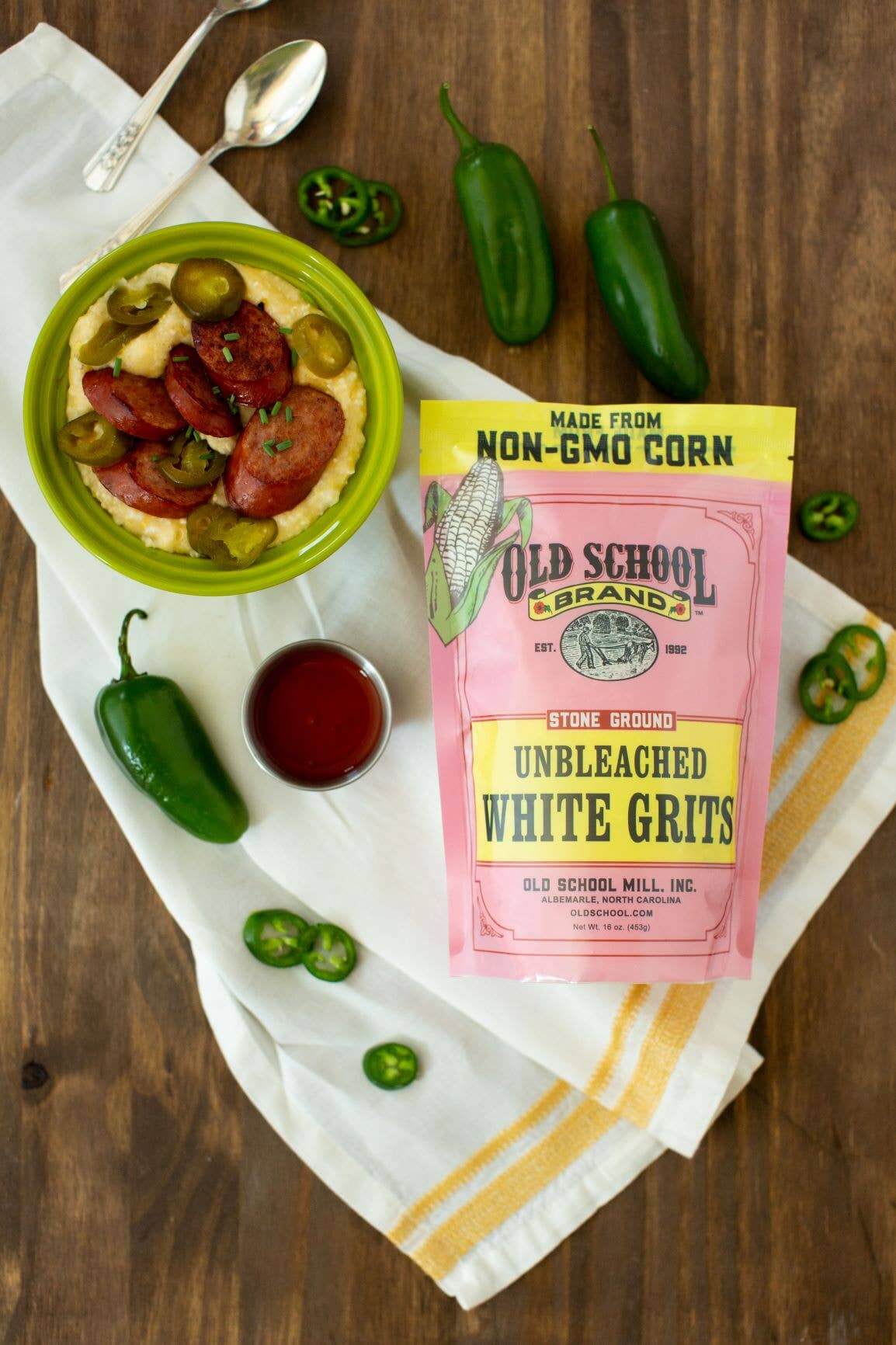 Old School Brand Stone Ground White Unbleached Grits, 1lb