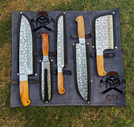 5 Piece Etched Blades Chef Knife Set