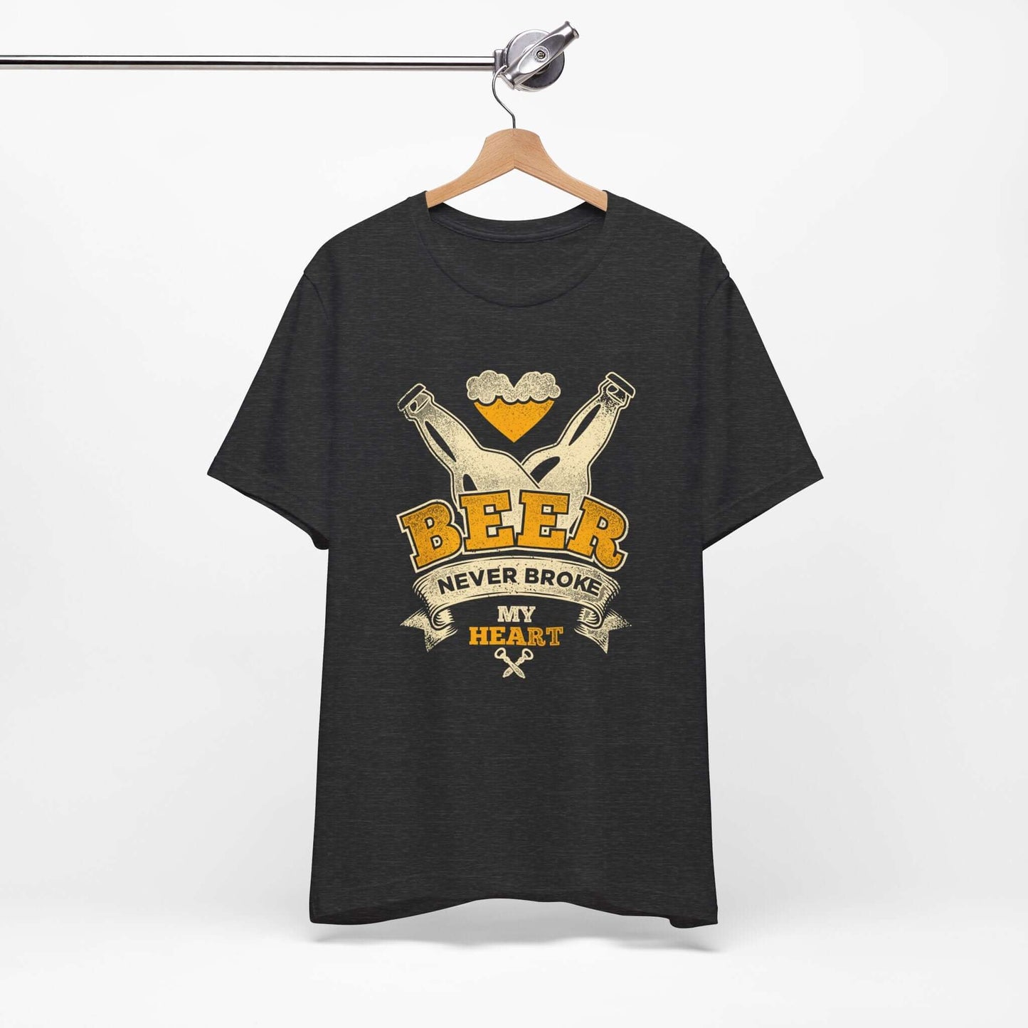 BEER NEVER BROKE MY HEART BBQ T-SHIRT