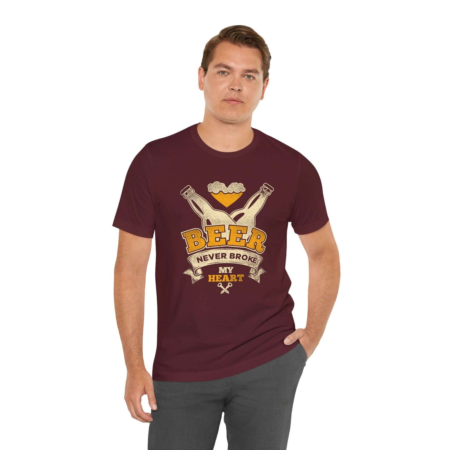 BEER NEVER BROKE MY HEART BBQ T-SHIRT
