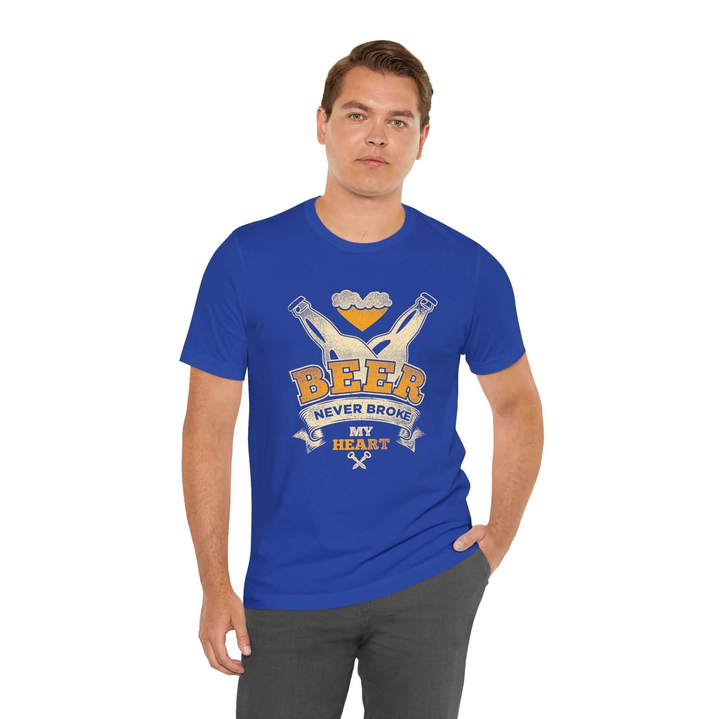 BEER NEVER BROKE MY HEART BBQ T-SHIRT