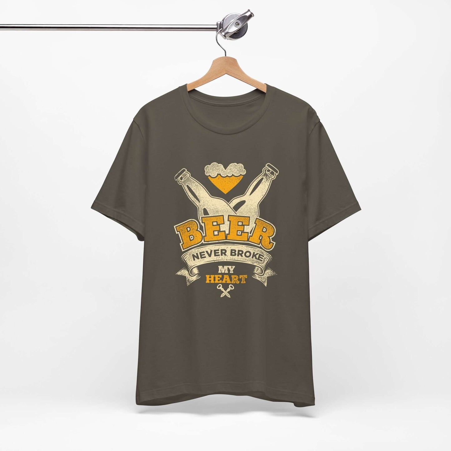 BEER NEVER BROKE MY HEART BBQ T-SHIRT