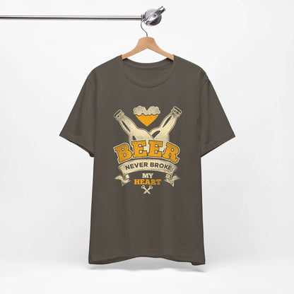 BEER NEVER BROKE MY HEART BBQ T-SHIRT