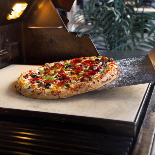Blaze 14 3/4-Inch Ceramic Pizza Stone w/ Stainless Steel Tray for Gas Grills