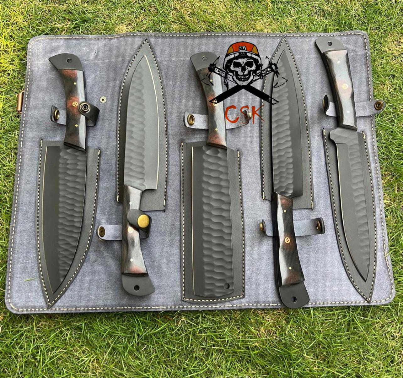 5 Piece Black Coated Chef Knives