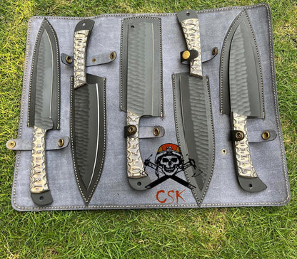 5 Piece Black Coated Chef Knives