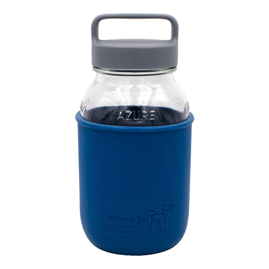 Mason Jar Lifestyle 32oz Quart Glass Water Bottle with Silicone Sleeve & Carry Handle